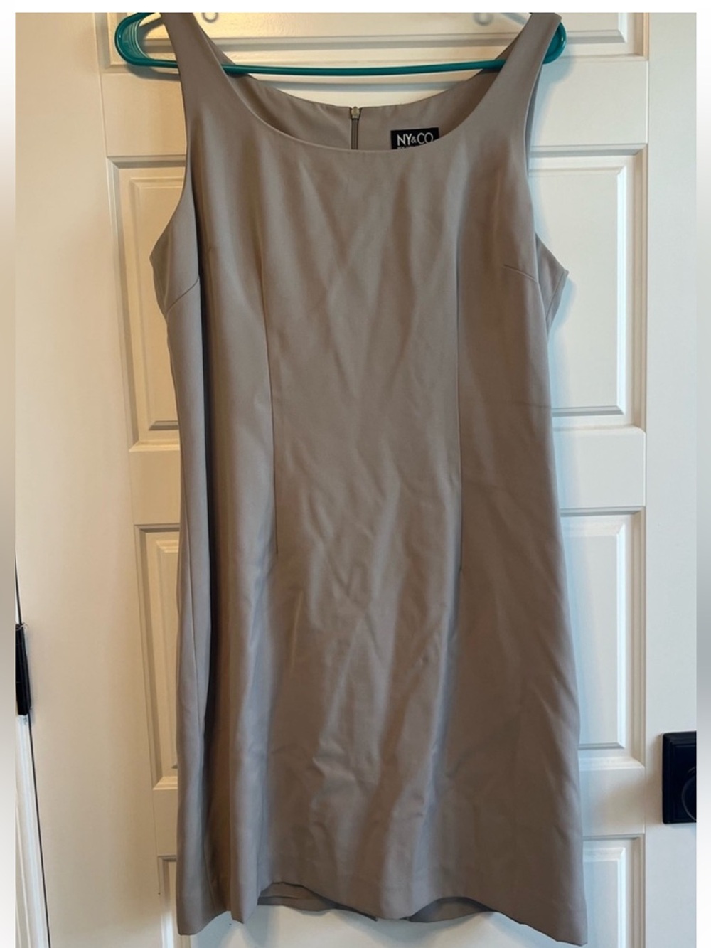 New York & Company Taupe Scoop Neck Midi Dress